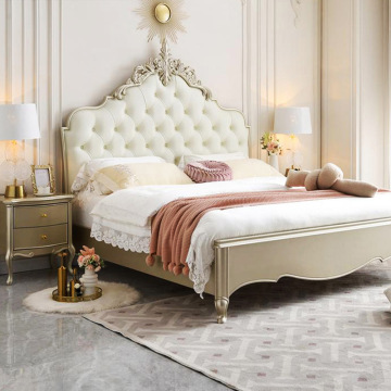 Bed de madeira maciça de estilo creme francês 1.5