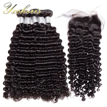 100% Raw Indian Human Hair Bundles Loose Deep Wave Meches Humain 3 Bundles with Closure