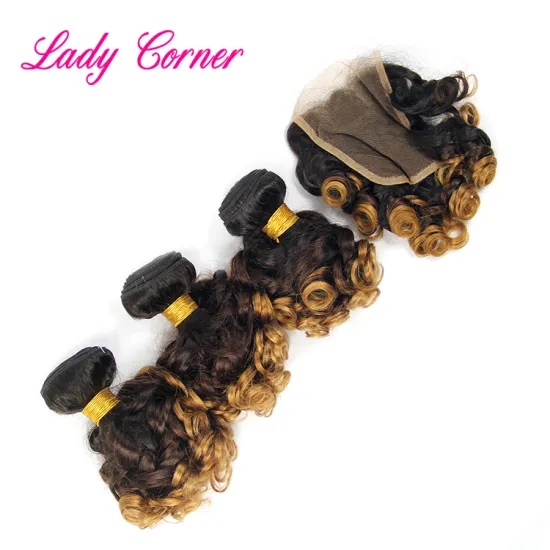 100 percent brazilian human hair,funmi omber hair bundle with closure from guangzhou hair factoried