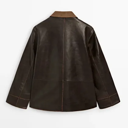 Women's corduroy detail Napa leather Parkas leather jacket