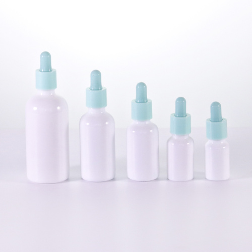 White Glass Bottle For Serum With Green Dropper