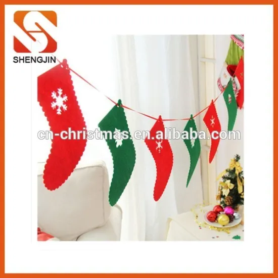 Hot Selling Promotional Felt Santa stocking shaped Christmas Party decorative String flag