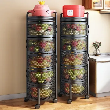 Multi-layer Kitchen Trolley with 360 Degree Rotating Baskets and Wheels for Vegetable and Fruit Storage