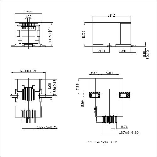 ATRJ5823-6P6C-X-A-X-002 RJ11 TOP ENTRY 6P6C With SMT Feet JACK