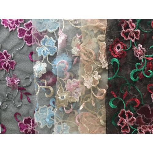 Floral Mesh Embroidery Scallop edge Fabric