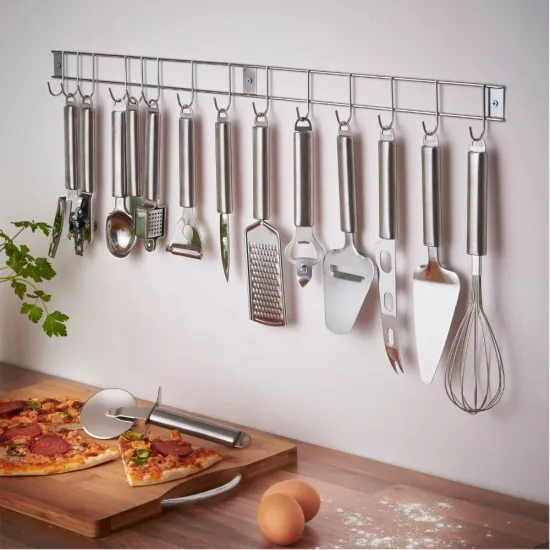 2 Piece Stainless Steel Kitchen Utensils & Gadget Set with Utensil Hanging Rack / Bar / Holder