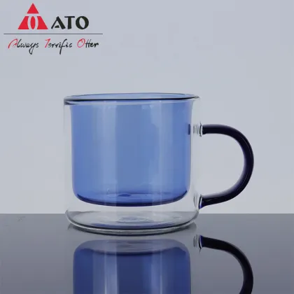 Coffee glass cup double wall coloured glass cup