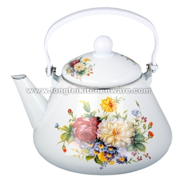 Enamel Kettle With New Decals On The Body And Cover