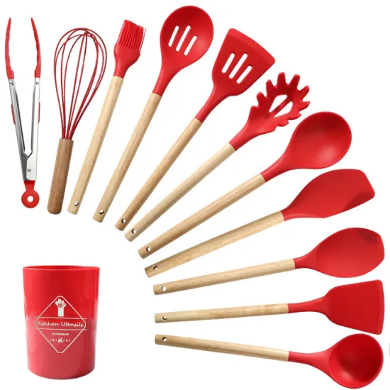 12-Piece Wooden Handle Silicone Kitchenware Set - In Stock