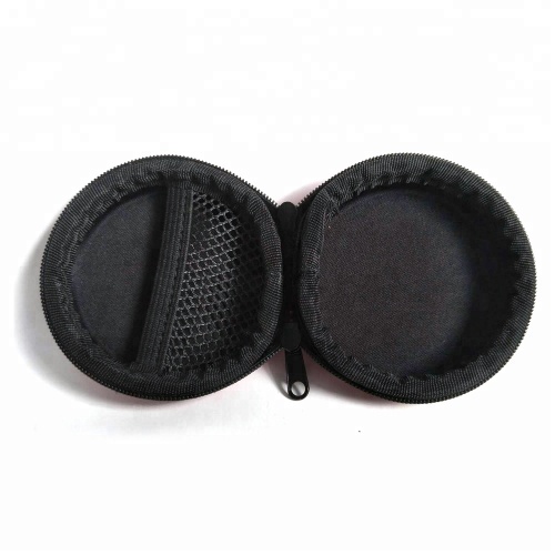 Mini Portable EVA Earbud Case Round Red Zipper Storage Organizer Case with Wrist Strap
