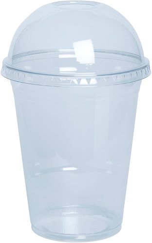 [100 Sets - 16 oz.] Plastic Cups With Dome Lids, Clear Plastic Cups with Lids Disposable Party Drinks,Clear Crystal 450ml