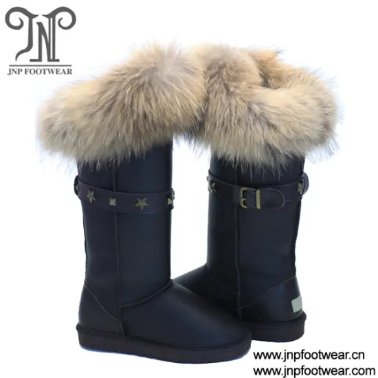 Knee high fox fur ladies snow boots