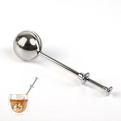 Push Handle Ball Shape Stainless Steel Tea Steeper