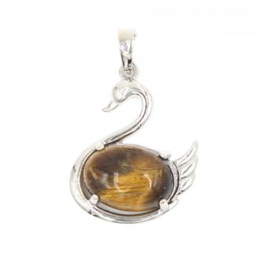 Gemstone Swan Pendant Natural Stone Animal Silver Plated Swan Charm Pendants for DIY Jewelry Making