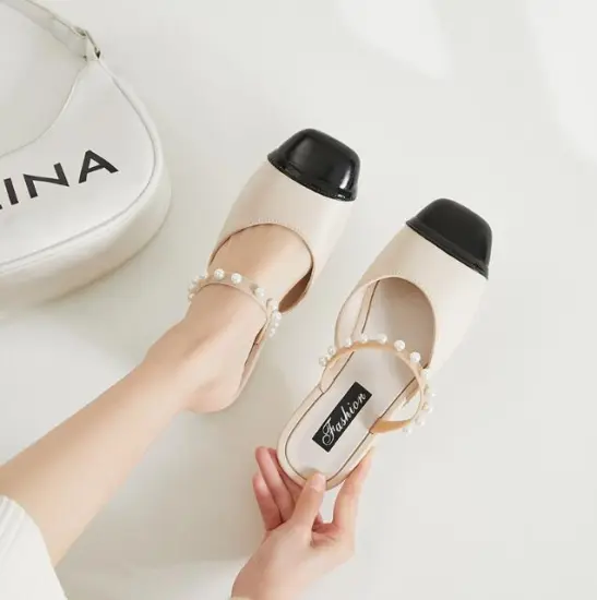 Brand Bright Women's Outdoor Slippers: Anti-Slip, Comfortable Design with Pearl Detailing