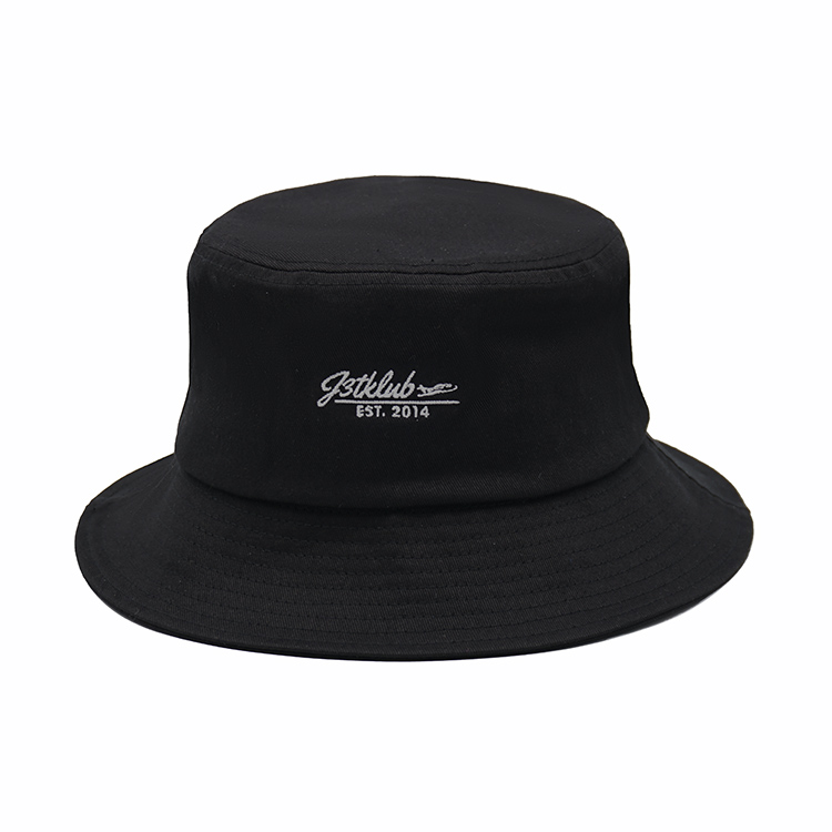 Sombrero de cubo de algodón negro con logotipo de bordado