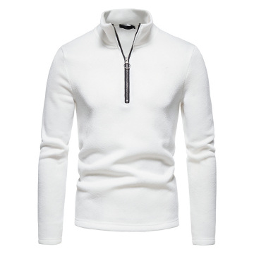 High Neck Knitted Sweater with Placket Zipper - European and American Solid Color Mens Shirt