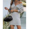 Women's Fall Lapel Pullover Sweater Dress