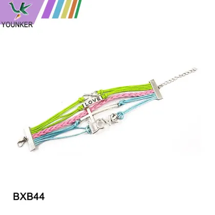 Love charm handmade leather bracelet, heart charm handmade leather bracelet,newest handmade fashion leather bracelet