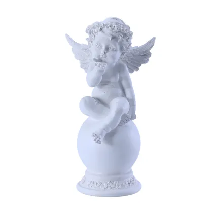 10-inch White Resin Angel Sculpture: Thinking Little Angel Figurine - Religious Gift