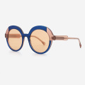 Retro Round Lamination Acetate Female Sunglasses 23A8096