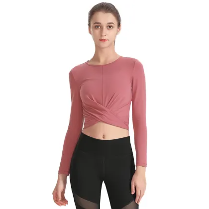 Fashion sports slim long-sleeved T-shirt solid color women sport top