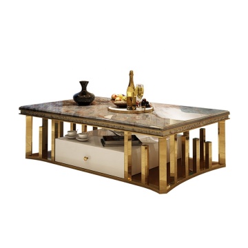 2024 Modern Stainless Steel and Marble Silver Coffee Table for Living Room Furniture