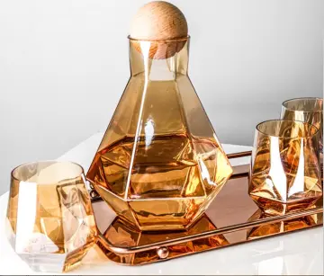 Hexagonal amber luster glass carafe with cup set