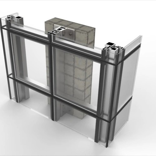 Вертикальная полускрытая стеклянная навесная стена с изоляцией