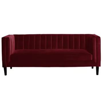 Ruby Red Velvet 3 Seater Sofa with High Quality Wooden Legs