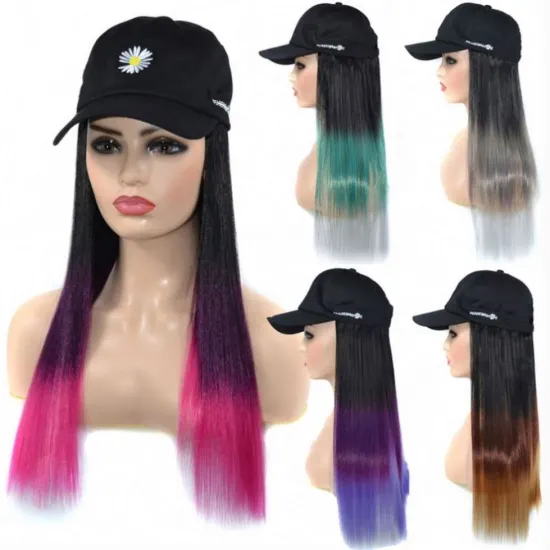 MYZYR Girls Long Straight Synthetic Baseball Wigs Hair Extensions Naturally Connect One Pieces Hat Wig Adjustable Sizes