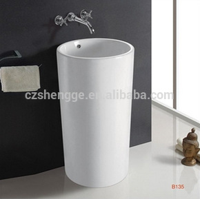 135 Porcelain round shape free standing one piece ceramic basin and no hole ceramic sink