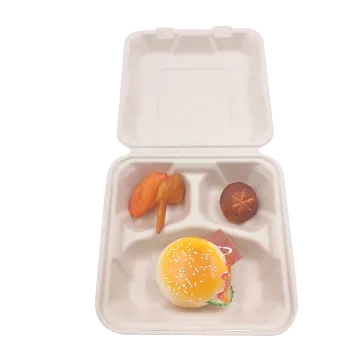 8inch 3 Compartment Clamshell Disposable Bagasse Box