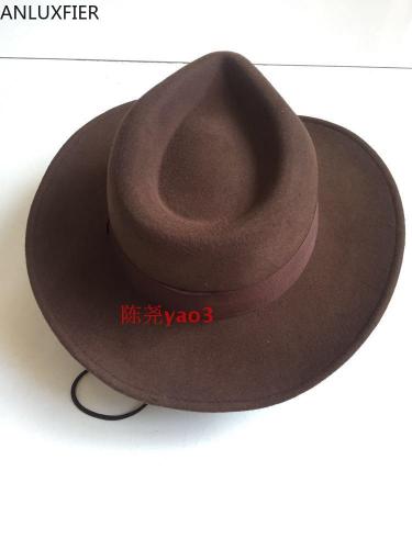 B-9000 Men's Fedoras Wool Hat Adult Woolen Wide Brim Cowboy Hats Original Single Anti-wrinkle Cowboy Hat Wide Brim
