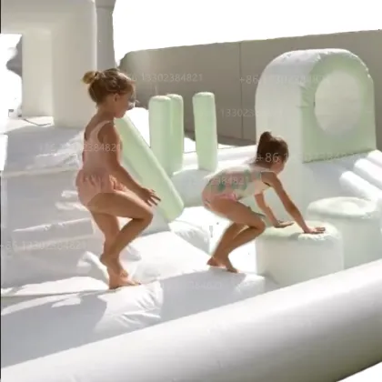 White Outdoor Inflatable Obstacle Race and Soft Play Equipment, Including Water Slide Pools for Kindergartens