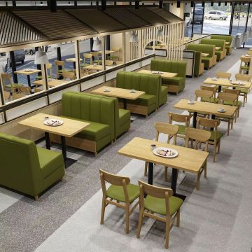 Moderne Massivholz -Leder -Esstisch und Stuhlsets für kommerzielle Restaurants in Foshan