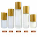 Bamboo cover frosted glass emulsion spray bottle