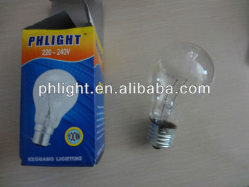 Manufacturer A60 220V 100W Clear Incandscent Bulb
