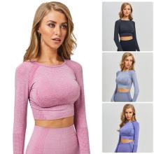 New Seamless Long Sleeve Gradient Fitness Long Sleeve Yoga Clothes Yoga Set Fitness Sports Suits Running Leggings Workout Shirts