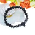 Fashion Black Natural Stone Crystal Bracelet Skull 8mm Bead Stainless Steel Bracelet