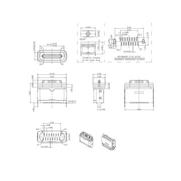 Type-C Female Waterproof 180° SMT with Cambered