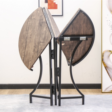Folding Industrial Modern Wooden Round Dining Table for Kitchens
