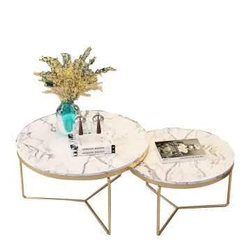Iron Legs Modern Coffee Table with Round Marble Top