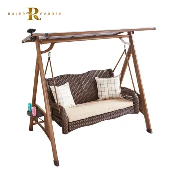 Outdoor 2-Seater Rattan Canopy Swing Chair for Patio and Beach
