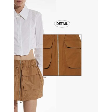 Women's Casual Ruched Waistband Draw Cord Cargo Skirt