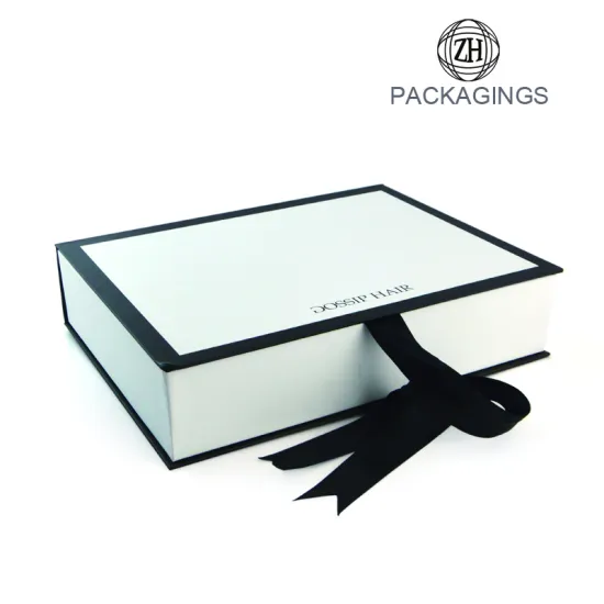 Luxury ribbon enclosure book shape packaging box