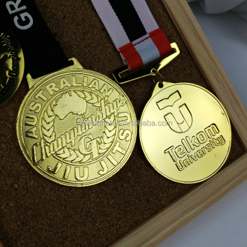 Metal die casting plating gold medal with ribbon