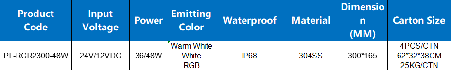 304SS IP68 Underwater light with heat dissipation