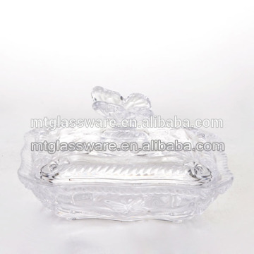 FDA, 5.43 Inch butterfly decor lid design transparent square butter plate