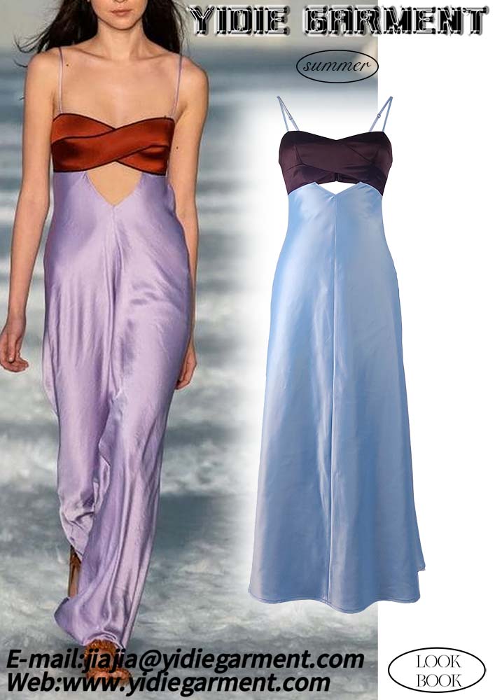 Two Tone Backless Corset Satin Halter Maxi Dress